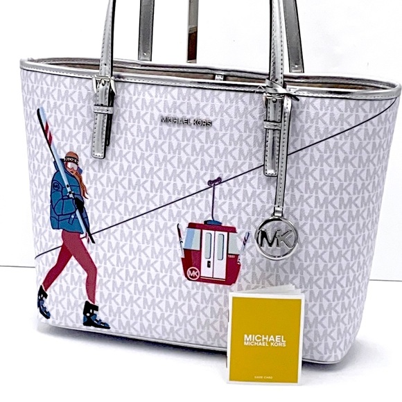 MICHAEL KORS JET SET GIRLS MEDIUM CARRYALL TOTE BRIGHT WHITE MULTI - Picture 2 of 15